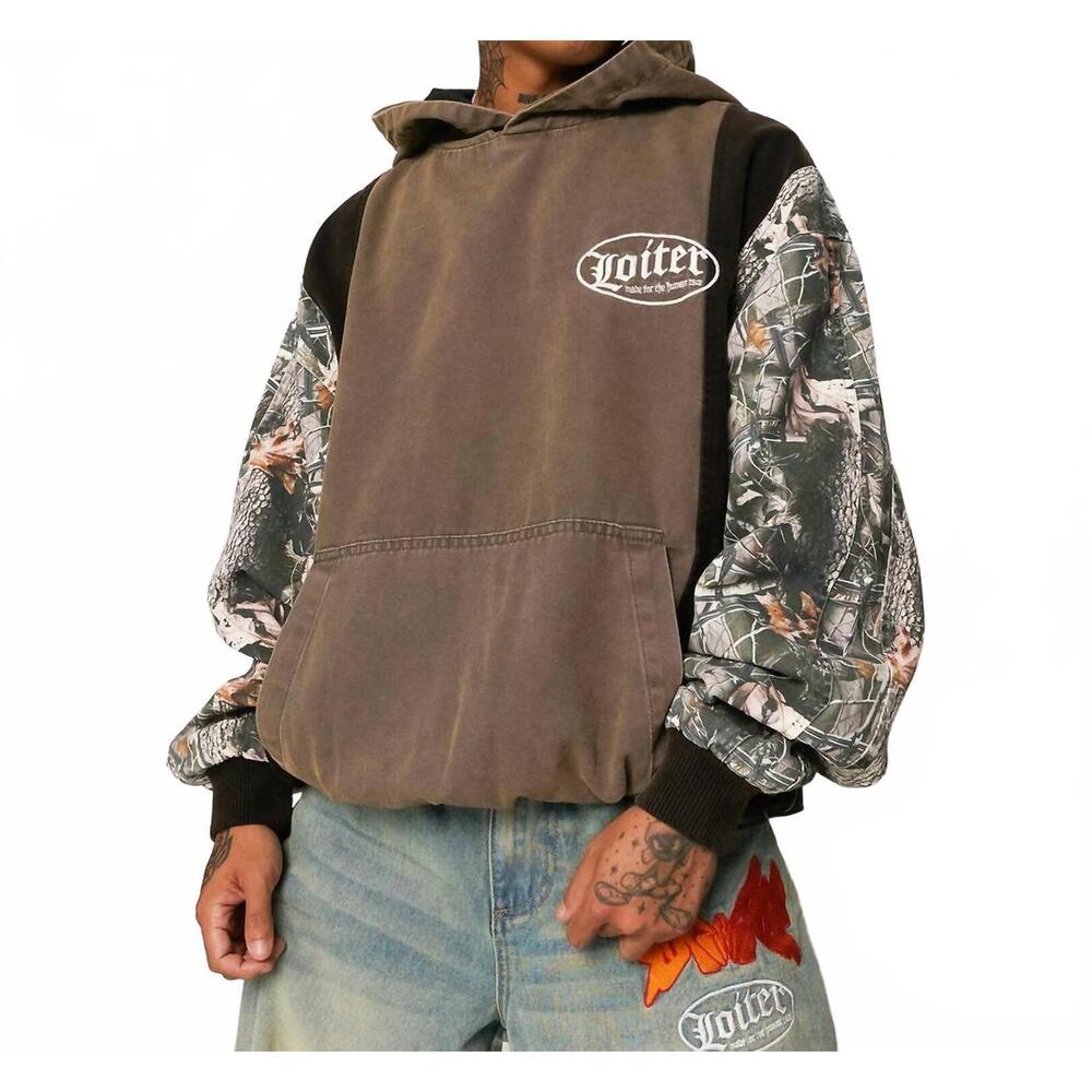 NEW LOITER splinter camo oversized hoodie in brown